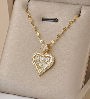 Cubic Zirconia  Heart Shaped Stainless Steel Necklace