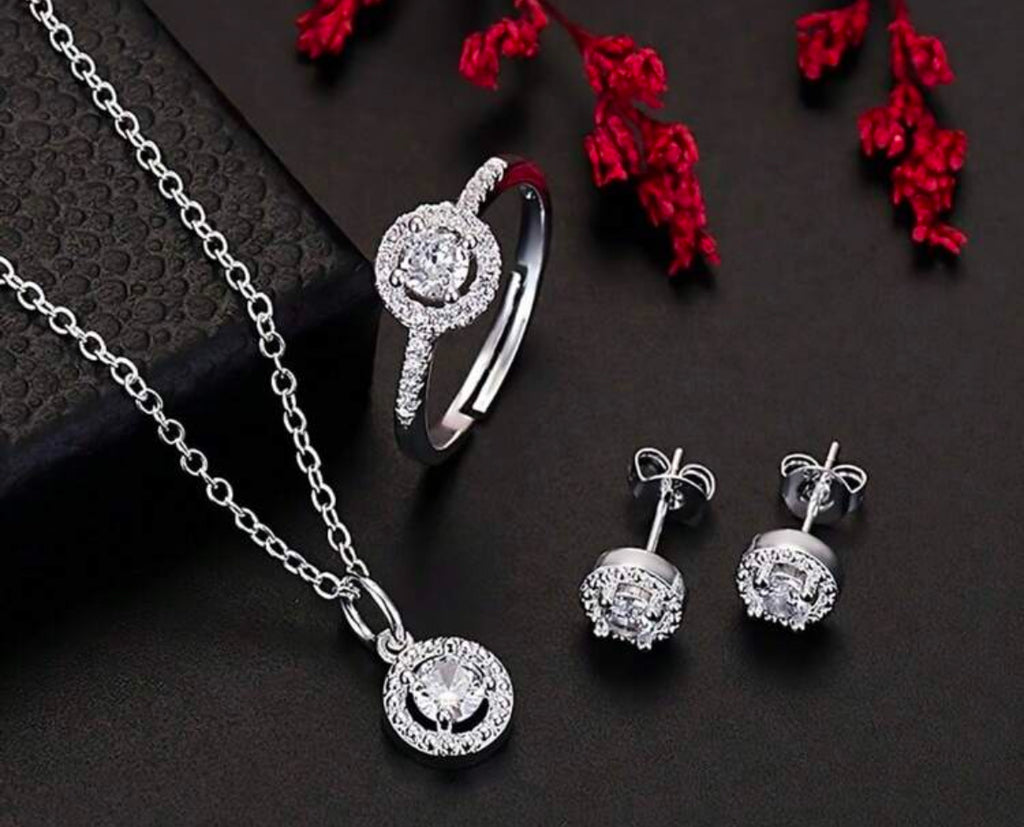 3Pcs Elegant 925 Sterling Silvery Jewelry Set